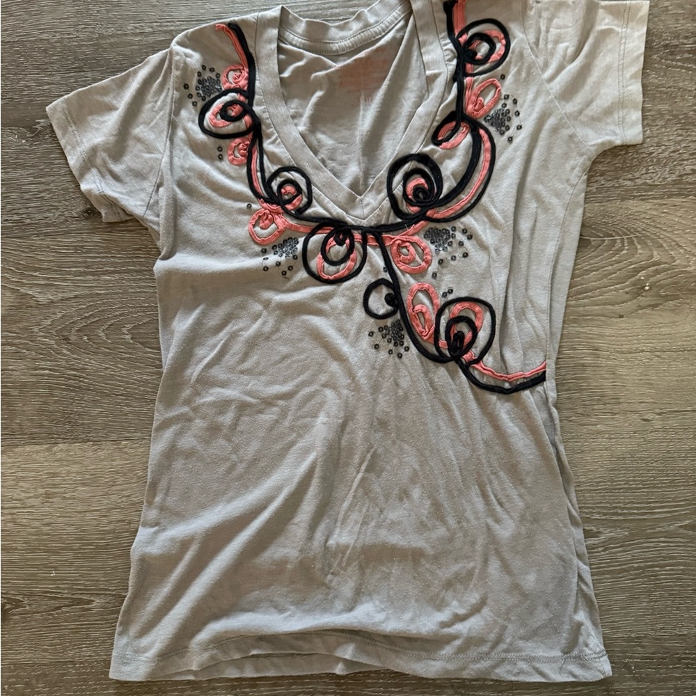 Fossil Floral Embroidered V-Neck Top